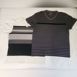 Alfani Lot of 2 Slim Fit Men’s Large White Black V-Neck T Shirt Casualwear